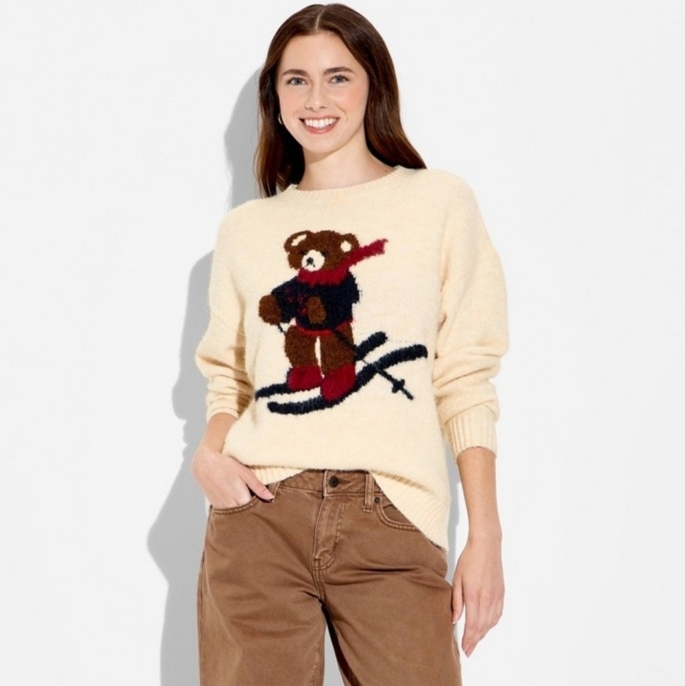 LARGE ● NWT Women's Wild Fable Crewneck Heritage Novelty Teddy Bear Sweater